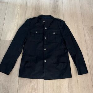 Zara Man Military Blazer Jacket Size 42 Black Button Up Pockets Cotton Blend